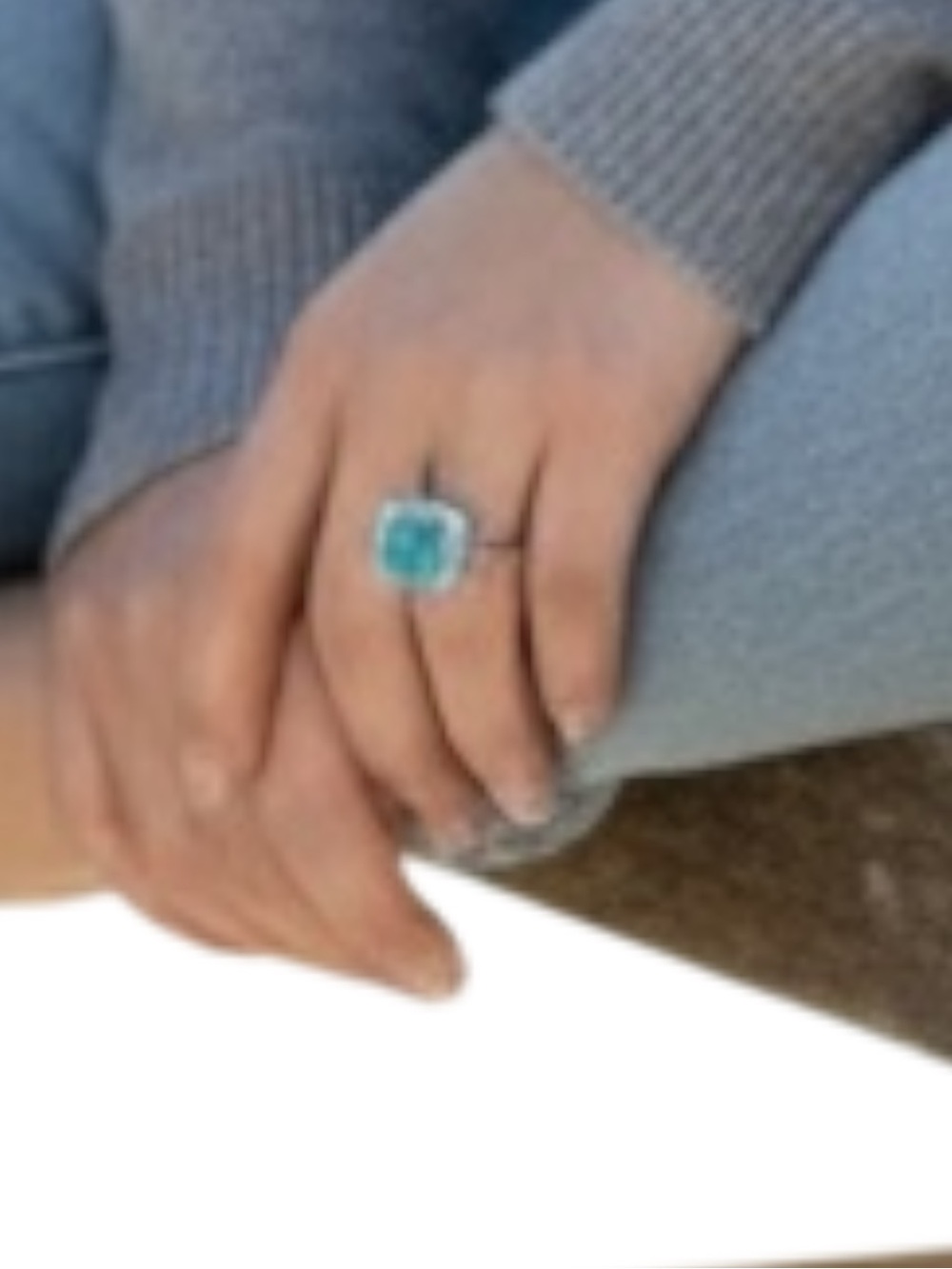 Vibrant Emerald Cut Icy Blue Halo Cocktail Ring - Boutique Find - Picture 4 of 10